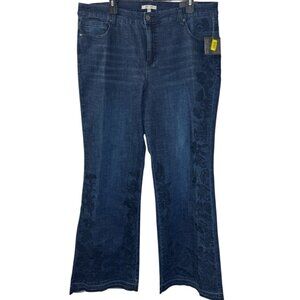 John Mark 18W Flare Jeans Blue Stretch Denim  Embroidered Boho NWT $139 Plus